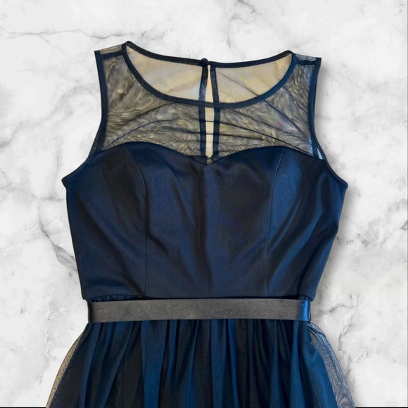 DB STUDIO Cocktail Dress Women’s Small 4/6 Navy Blue Sweetheart Sheer Illusion - Picture 2 of 15